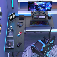 AJUNION, mesa de juegos en forma de L, escritorio de ordenador de esquina con soporte de Monitor grande, escritorio de juegos de superficie de fibra de carbono para oficina en casa