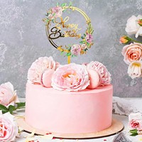 Décorations de gâteau en acrylique style doré pour fêtes, lettres géométriques rondes, décorations de pâtisserie, toppers de gâteau Joyeux Anniversaire en gros