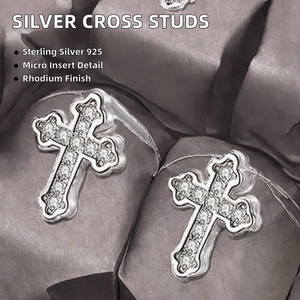 New Product 925 Sterling <b>Silver</b> Cross <b>Stud</b> Earrings Classic Zircon for Women Wedding Anniversary Gift - Product Image 2