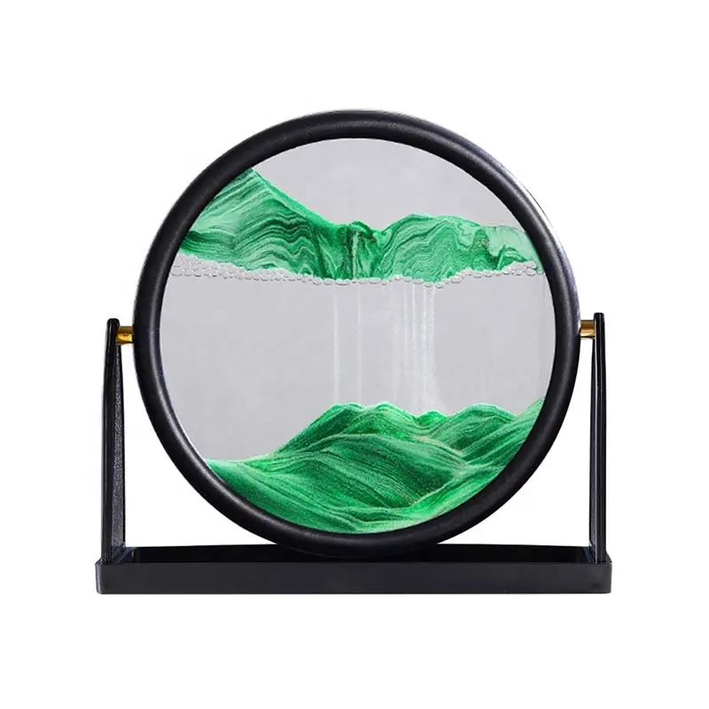 Modern Style Different Size Round Glass Art Picture Motion Display Flowing Sand Frame Hourglass Sand