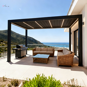 <span class=keywords><strong>Pergola</strong></span> moderne en aluminium imperméable <span class=keywords><strong>pour</strong></span> l'extérieur, avec <span class=keywords><strong>rideaux</strong></span> et éclairage LED - Product Image 6