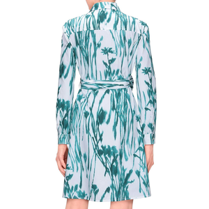 Vestido Mini Blanco y Verde Azulado <span class=keywords><strong>de</strong></span> Manga Larga con Estampado Botánico, Cuello Camisero y Detalle Cruzado en la Parte Delantera - Proveedor Verificado <span class=keywords><strong>de</strong></span> China - Product Image 2