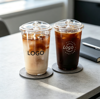 Gobelet en plastique PET transparent carré jetable et recyclable, imprimé sur mesure, avec couvercle, pour café glacé, thé au lait et autres boissons, vente en gros