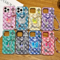 Coques de téléphone portable avec lanière en forme de cœur et nœud papillon en diamant pour iPhone INFINIX SMART 5 6 7 8 9 pour iPhone 14 15 16 17 Pro Max