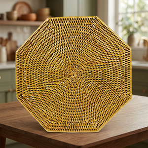 Placas de cargadores de ratán naturales únicas, Mantel Individual de ratán hexagonal para mesa de comedor, Decoración de mesa de boda, OEM hecho en Vietnam - Product Image 1