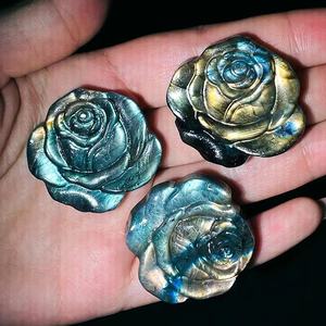 גילוף חיות בודהה, צב, פרח ורד, פרפר, לברדוריט עם נצנוץ כחול חזק, אבן חן קריסטל טבעית - Product Image 3