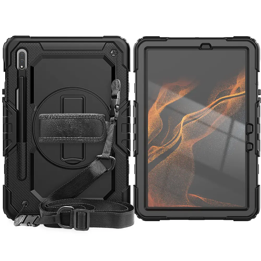 Heavy Duty Tablet Case For Samsung Galaxy Tab S8 11 Inch X700/X706 Built-in Screen Protector Shoulder Strap Armor Cover
