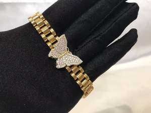 Bracciale alla Moda Personalizzato in Acciaio Inossidabile con Ciondolo a Farfalla con Zirconi CZ e Pietra Portafortuna - Product Image 2