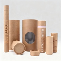 Boîte cylindrique ronde de luxe personnalisée biodégradable pour café et thé en vrac, emballage en tube de papier kraft de qualité alimentaire avec fenêtre