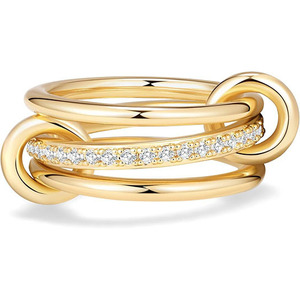 Bague en acier inoxydable anti-ternissement, zircone multicouche, bicolore, à maillons entrelacés, style éternité, anti-anxiété - Product Image 5