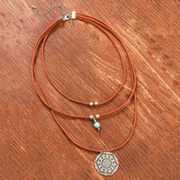 Kalung Choker Motif Bunga Beludru Gaya Denim Vintage Batu Alam Eropa Amerika, Aksen Gelombang Air, Bahan Paduan Logam