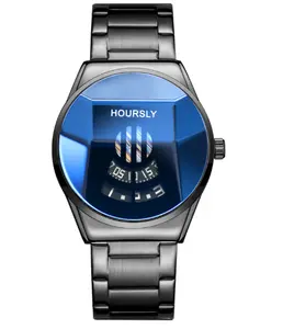 HOURSLY-reloj analógico de cuarzo para hombre, accesorio de pulsera de cuarzo resistente al agua con cronógrafo, complemento masculino de marca de lujo con diseño Redondo y diseño moderno, disponible en color negro