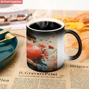 Frosted Black 11oz <b>Ceramic</b> <b>Mug</b> Heat Changing Cup With 2D Flat Painting Design - Product Image 5