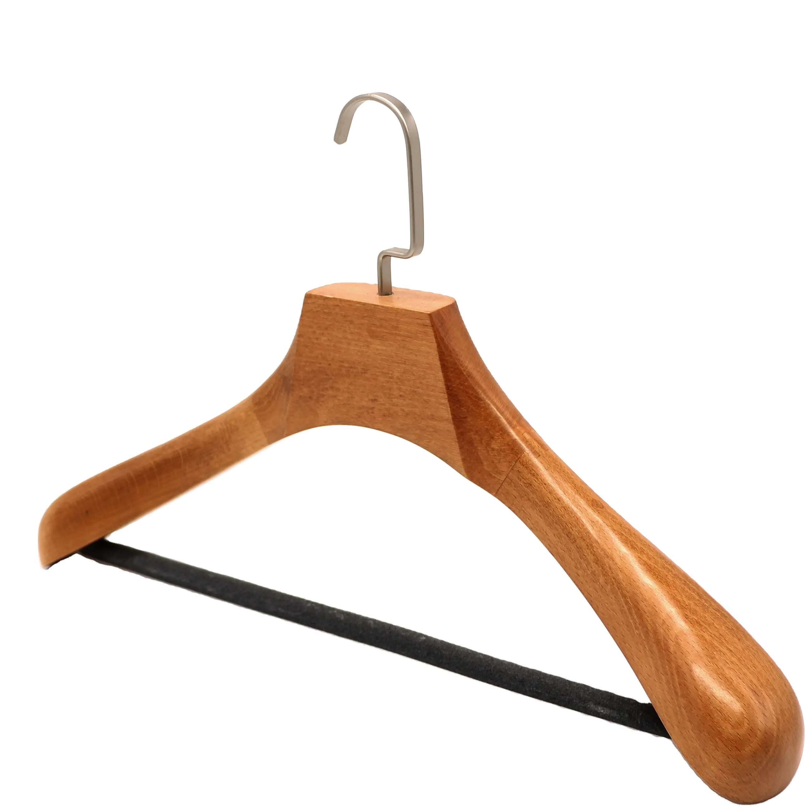 Sample Free Hotel Luxury Wide Shoulder Wooden Suit Hangers Heavy Duty Leather Sleeve Clothes Hanger Wood