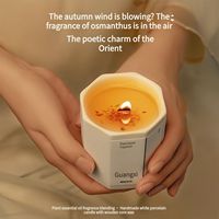 Bougie parfumée en céramique octogonale blanche avec mèche en bois et fleurs séchées pour la fragrance d'intérieur, chambre, salon, vente en gros