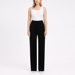 <span class=keywords><strong>Pantalon</strong></span> de costume noir décontracté taille haute coupe droite <span class=keywords><strong>pour</strong></span> femme – Nouvelle collection en promotion - Product Image 1