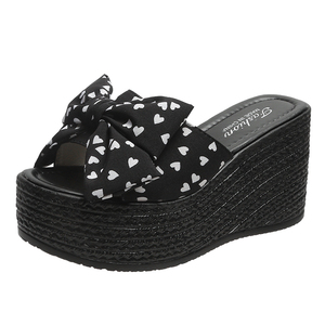 <b>Wedge</b> Heel <b>slippers</b> for Women Korean Version butterfly Bow Flower High Heels Height Bow Increasing Women's Shoes Cool <b>slippers</b> - Product Image 6