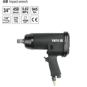 Yato Pneumatic Impact Wrench 3/4 Inch Pistol Grip 945 Nm Torque Automotive Repair <b>Tool</b> - Product Image 1
