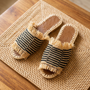 Sandales artisanales pour femmes en raphia à bout ouvert, rayées, respirantes, avec semelle extérieure en cuir véritable et semelle intermédiaire en PU, mode plage toutes saisons - Product Image 4