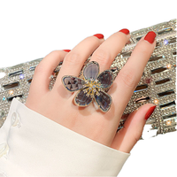 Bague ouverte personnalisée européenne et américaine, motif fleur en cristal exagérée, élégante et féminine, style célébrité internet