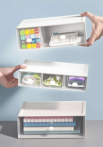 <b>White</b> Plastic <b>Drawer</b> Organizer <b>with</b> Dividers Stackable Desktop Storage Box for Makeup Jewelry - Product Image 1