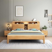 Lit de rangement haut en bois de chêne massif nordique avec interface USB, écologique, multifonctionnel, pour appartements de petite taille, idéal pour chambre principale, disponible en tailles Queen 1.8m et 1.5m