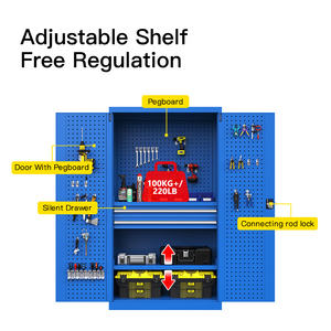 Nhà để xe cơ khí hộp công cụ tủ màu xanh nhà để xe 2 cái có thể điều chỉnh kệ với Pegboard và hai ngăn kéo công cụ nặng Tủ lưu trữ - Product Image 6