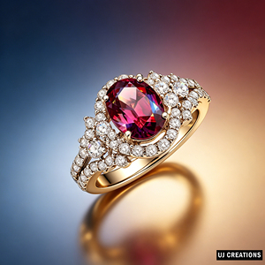 Bague de fiançailles vintage en or 18 carats pour femme avec saphir ovale et diamants pavés, plaquée rhodium - Product Image 2