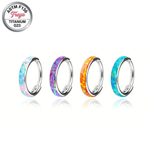 Pendientes de Aro Finos de Titanio con Ópalo Freya, Joyería de Moda para Mujer, Anillos de Nariz de Vaca para Septum, Pendientes de Ópalo Azul - Product Image 6