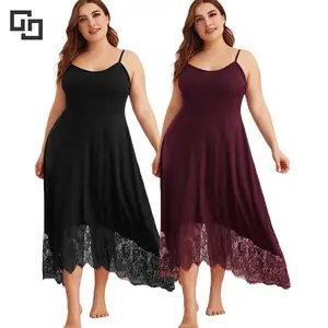 Женская одежда для сна платье длинное кружево хлопок без рукавов плюс размер женская ночная рубашка