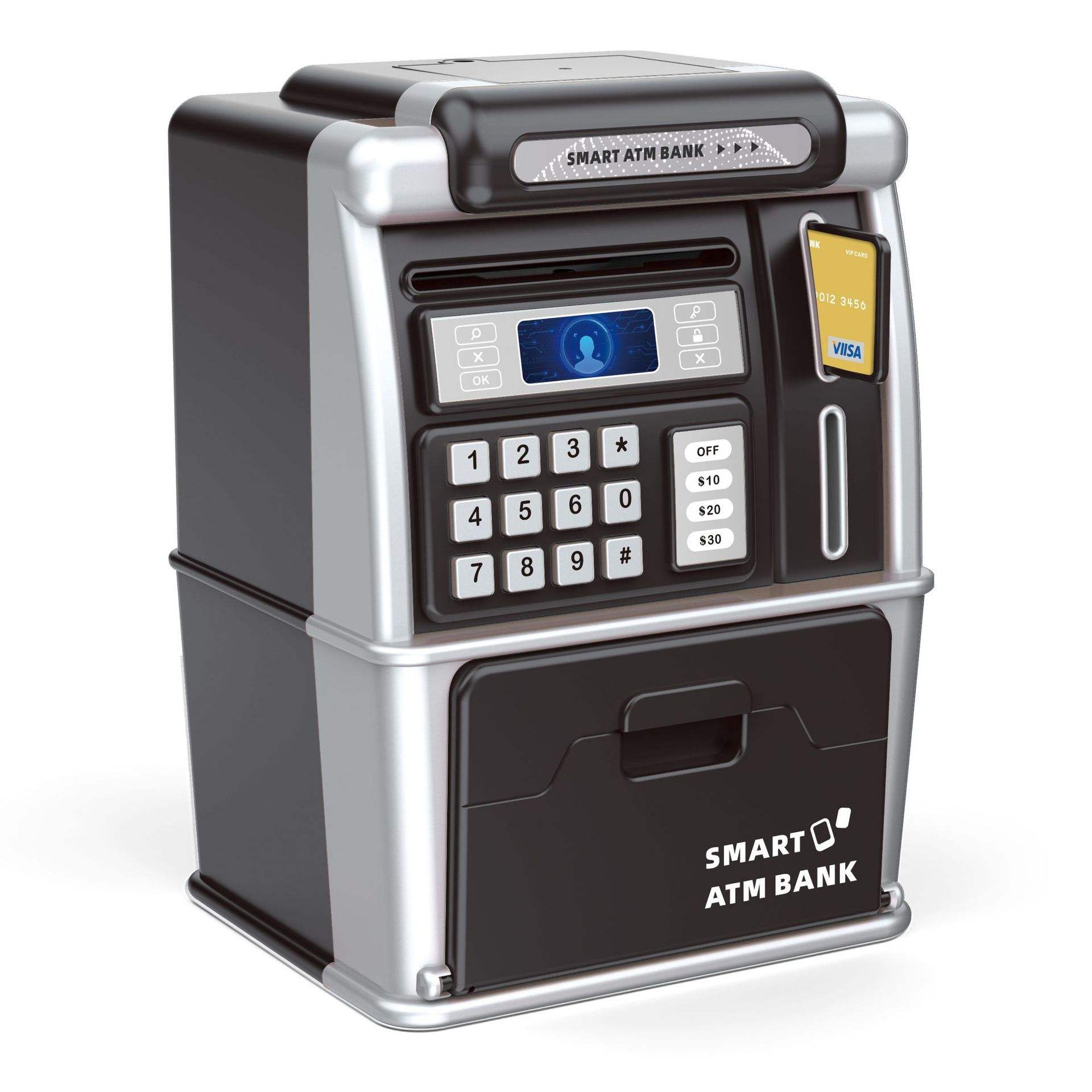 Hucha pequeña con forma de cajero automático [negra] - Caja en inglés.