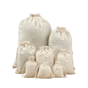 Bolsas de tela pequeñas de lona de algodón con cordón y bolsillo para almacenamiento, personalizables con logo impreso, venta al por mayor - Product Image 1