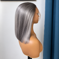 Wig Bob Pendek Rambut Manusia Warna Abu-abu Perak Ombre Bone Straight, Potongan Blunt, Abu-abu Pucat, Wig Bob Lurus Pre-Colored Grosir untuk Wanita