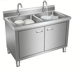Stazione di Pulizia per Area di Lavorazione Carne con Doppio Lavello <span class=keywords><strong>in</strong></span> Acciaio Inox - Mobile Igienico per <span class=keywords><strong>Macelleria</strong></span> - Product Image 1
