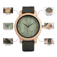 Montre analogique à quartz en bois de bambou écologique avec mouvement Miyota, cadran Hardlex de 44 mm, sport, affaires, mode, luxe pour homme, bracelet en nylon vert