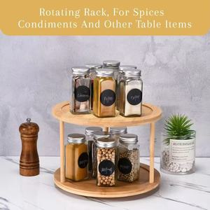 Wooden Double Layer Rotating <b>Storage</b> <b>Rack</b> 360 Degree Turntable For Kitchen Spice <b>Bottle</b> Organizer Standing Type Round - Product Image 2