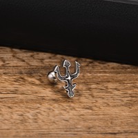 Piercing d'oreille Trident en acier inoxydable pour homme, bijou gothique punk marin hypoallergénique, plaqué rhodium