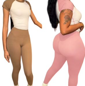 Viviblook ชุดออกกำลังกายแขนสั้นเอวสูงสำหรับผู้หญิง, ชุดลำลอง2ชิ้นสำหรับ D25ST031 - Product Image 1