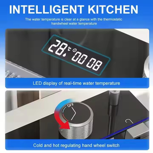 Évier de cuisine moderne en acier inoxydable 304 noir nano, avec cascade, poste de travail intelligent à affichage numérique LED, cuve unique - Product Image 3