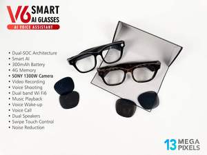 Lunettes Intelligentes IA avec Enregistrement Vidéo 13MP, Prise <span class=keywords><strong>de</strong></span> Vue Vocale, Wifi6, Appel Vocal, Double Haut-parleur, <span class=keywords><strong>Réduction</strong></span> du <span class=keywords><strong>Bruit</strong></span> et Assistant IA - Product Image 5