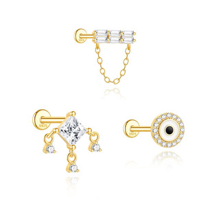 Pendientes de Cadena con Zirconia de Base Plana en Forma de Ojo, Estilo Moderno para Boda o Regalo - Product Image 1