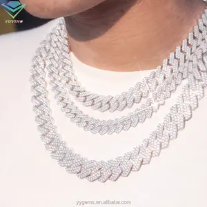 100% Pass Tester VVS Moissanite Diamond 8mm-20mm Wide 2Rows Sterling Silver Cuban Link Chain For Rapper Hip Hop Necklace