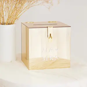 Зеркальная акриловая коробка для свадебных открыток, акриловая коробка для хранения, свадебное украшение