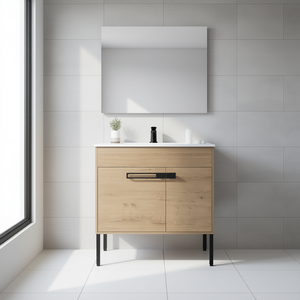 Bathroom Vanity 36 Inch Freestanding Wood Modern Contemporary Design Floor Standing <b>Rectangular</b> Light Finish - Product Image 2