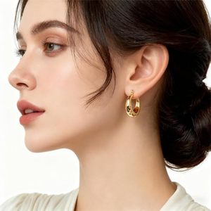 Orecchini pendenti alla moda 316L in acciaio inossidabile Anti appannamento in ipoallergenico orecchini a cerchio impermeabili 18k Pvd placcati in oro - Product Image 4