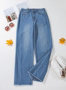 Jeans en denim Zimbaplatinum pour femme, coupe ample, taille haute, jambe large, longueur intégrale, style vintage, extensible, lavable, OEM ODM - Product Image 3