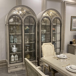Gabinete de vino antiguo de Arte Americano, puerta doble de cristal de Metal europeo, renacimiento arquitectónico chino, madera maciza, arqueado Vintage - Product Image 1