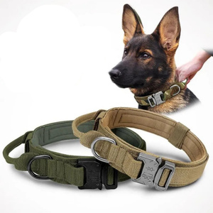 Collier pour chien personnalisé et ajustable, motif <span class=keywords><strong>camouflage</strong></span> rose uni, pour grands chiens, avec boucle métallique réglable, rembourré en nylon tactique - Product Image 1