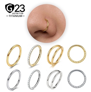 JiaXin ASTM F136 Titanio Anillo de Nariz Segmentado con Bisagra, Aro Doble para Cartílago y Hélix, Joyería para <span class=keywords><strong>Piercing</strong></span> 20G 18G 16G - Product Image 1