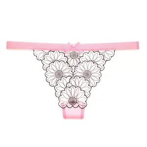 2272 Daisy Flower Low Waisted Seamless Sexy Underwear Mesh Jacquard Breathable Panties